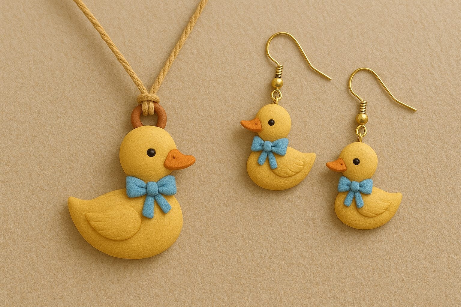 Handmade Clay Duck Charm Jewelery Set