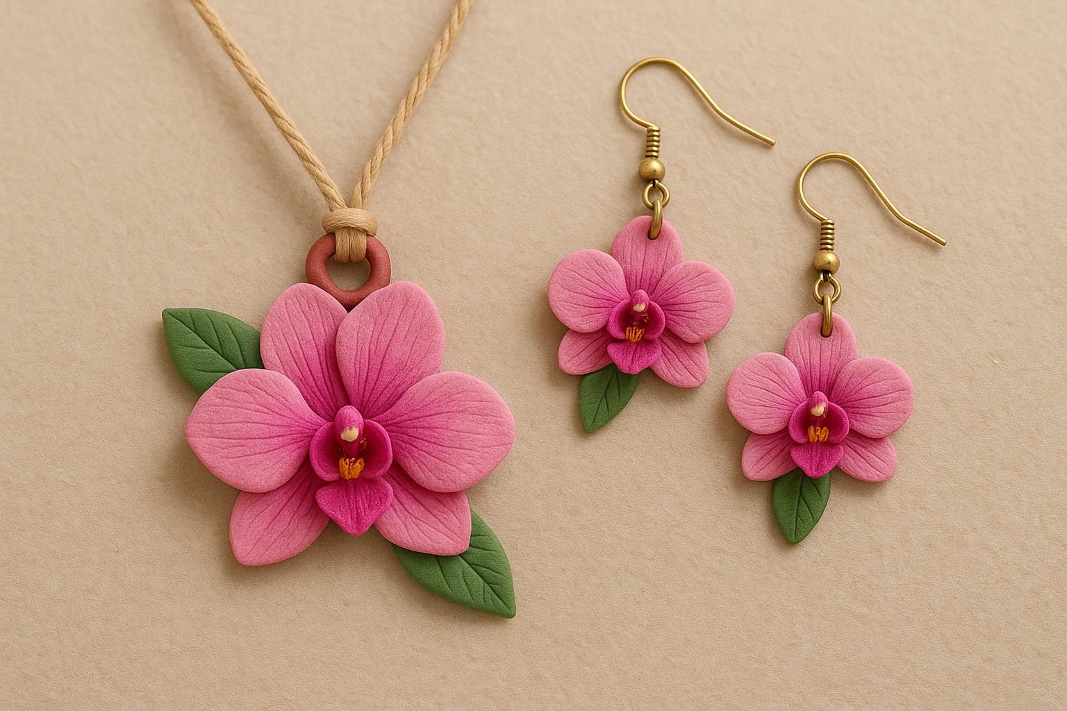 Handcrafted Orchid Blossom Clay Jeweller Set