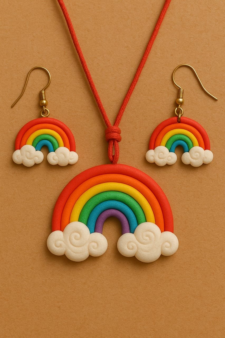 Handmade Clay Rainbow Jewelry Set