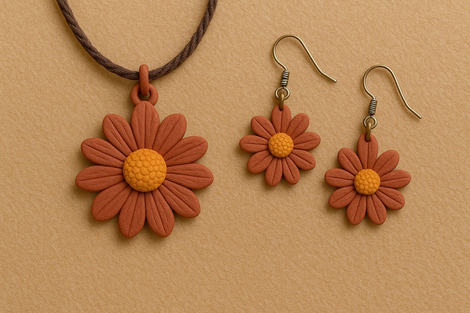 Handmade Clay Daisy Flower Jewelry Set