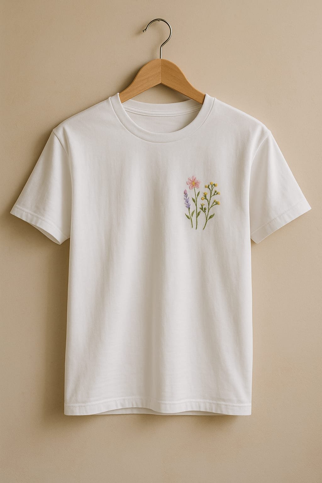 White Cotton Embroidered Wildflowers T-Shirts