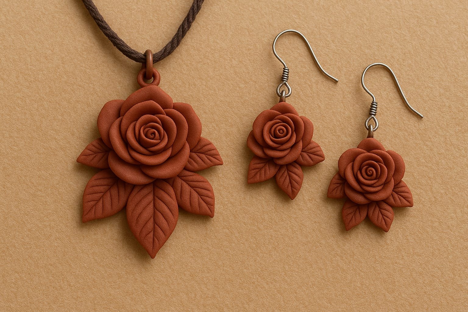 Terracotta Rose Clay Jewellery Set